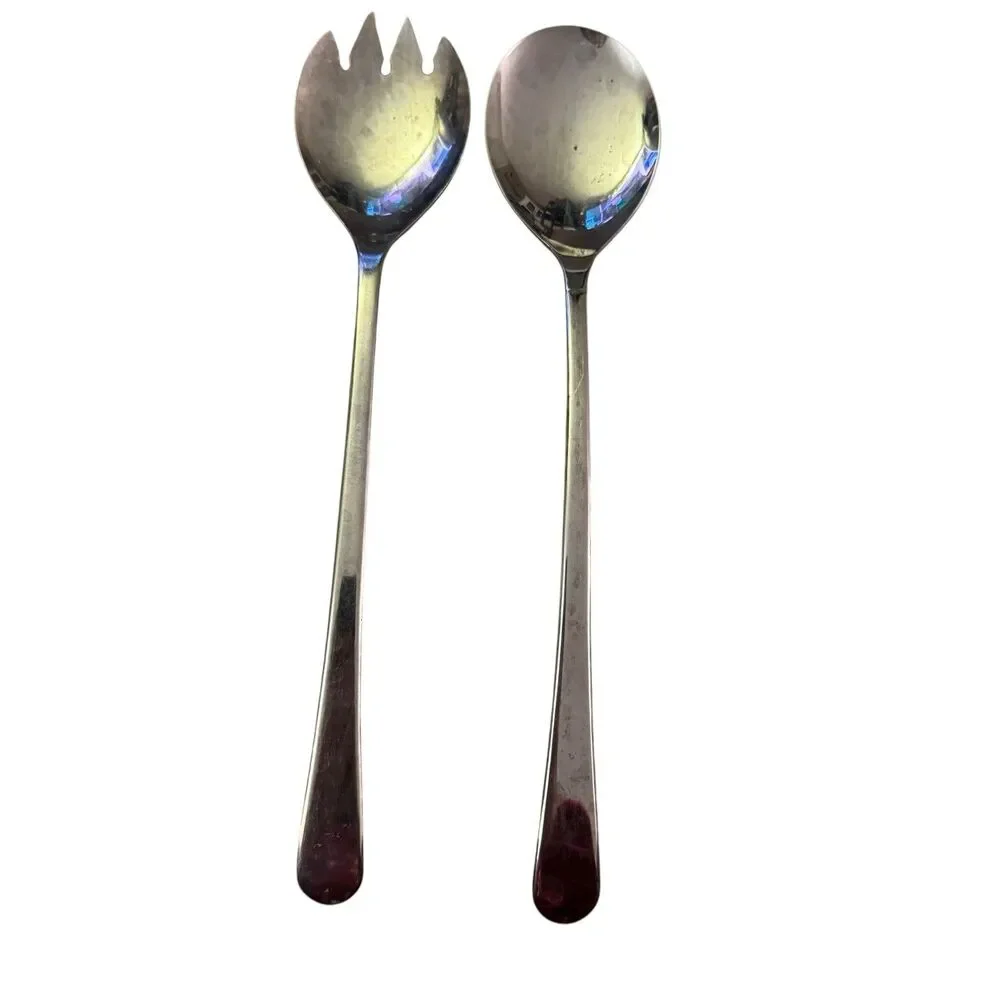 Sheffield England Fork & Spoon Salad Serving Set 9.5”‎ Silver Plated Minimalist